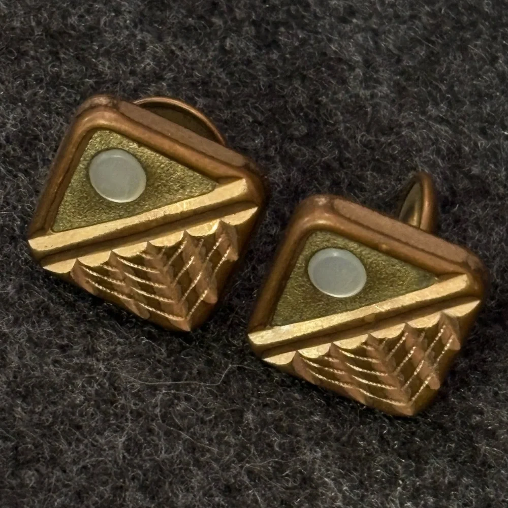 Vintage Gold and Bronze Cufflinks with Mother of Pearl Inlay